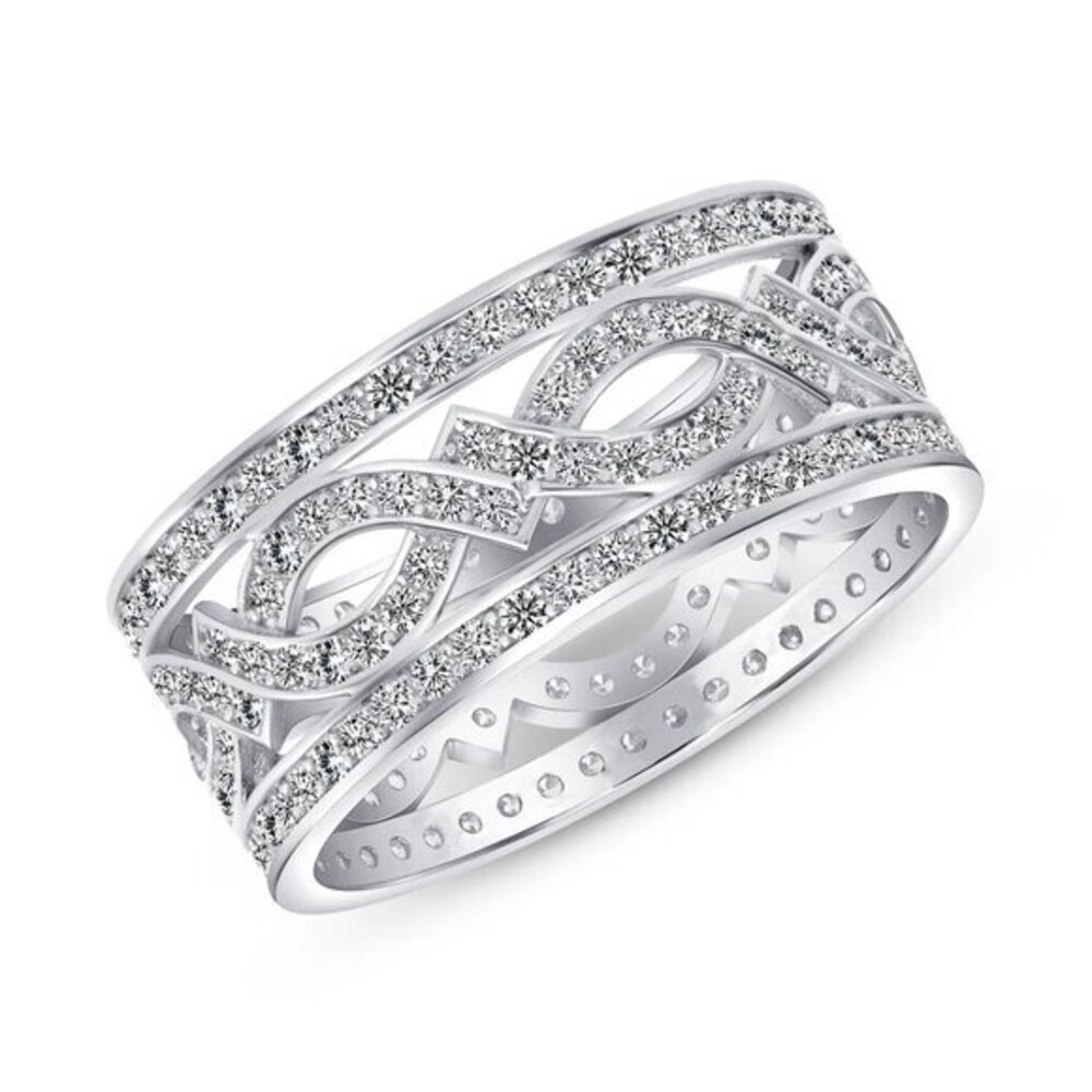 New Sterling Silver 925 Infinity Pave Setting Wedding Band sizes 6 7 8 9 10 11